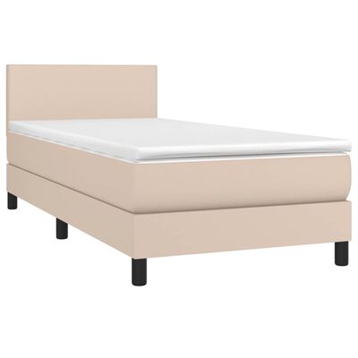 vidaXL Cama com molas/colchão 100x200 cm couro artificial cappuccino