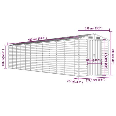 vidaXL Abrigo de jardim 191x980x198 cm aço galvanizado cinzento-claro