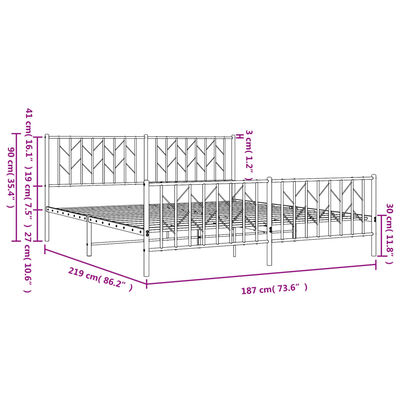 vidaXL Estrutura de cama com cabeceira e pés 183x213 cm metal branco