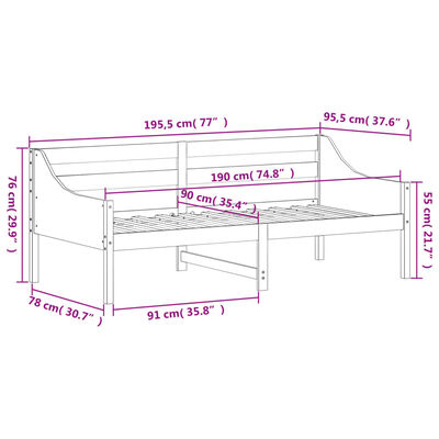 vidaXL Sofá-cama sem colchão 90x190 cm madeira de pinho maciça branco