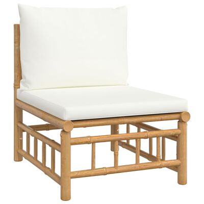 vidaXL 5 pcs conjunto lounge de jardim bambu c/ almofadões branco nata