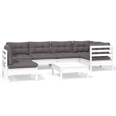 vidaXL 7 pcs conjunto lounge de jardim c/ almofadões pinho branco