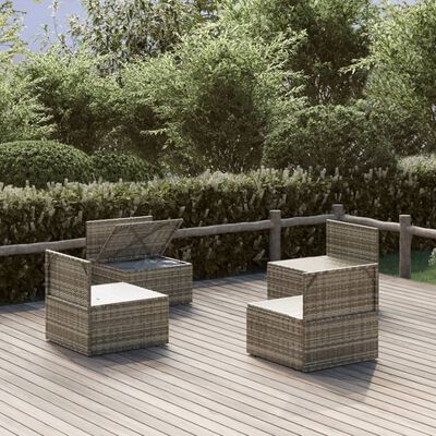 vidaXL Sofás de centro para jardim 4 pcs 57x57x56 cm vime PE cinza