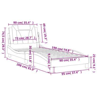 vidaXL Estrutura de cama c/ cabeceira couro artificial 90x190cm branco