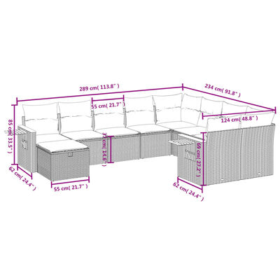 vidaXL 10 pcs conjunto sofás de jardim c/ almofadões vime PE preto