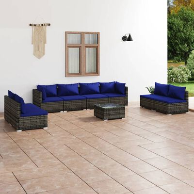 vidaXL 9 pcs conjunto lounge de jardim c/ almofadões vime PE cinzento