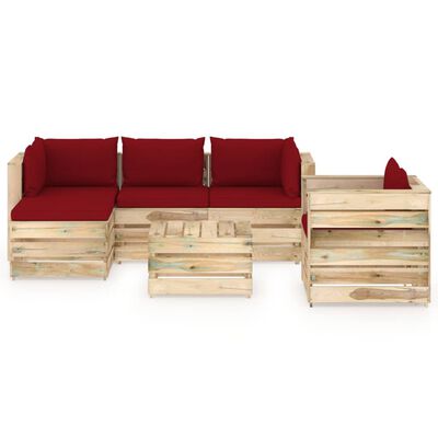 vidaXL 6 pcs conj. lounge jardim c/ almofadões madeira impreg. verde