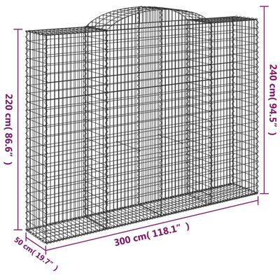 vidaXL Cestos gabião arqueados 4pcs 300x50x220/240cm ferro galvanizado