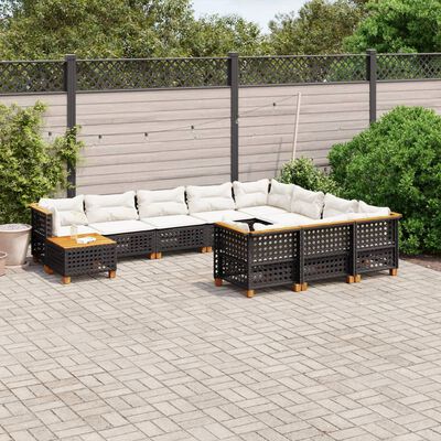 vidaXL 11 pcs conjunto sofás de jardim c/ almofadões vime PE preto