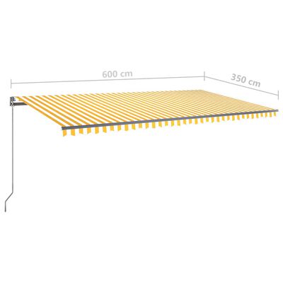 vidaXL Toldo autom. LED e sensor de vento 600x350 cm amarelo/branco