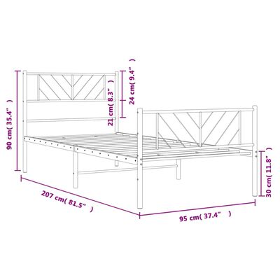 vidaXL Estrutura de cama com cabeceira e pés 90x200 cm metal branco