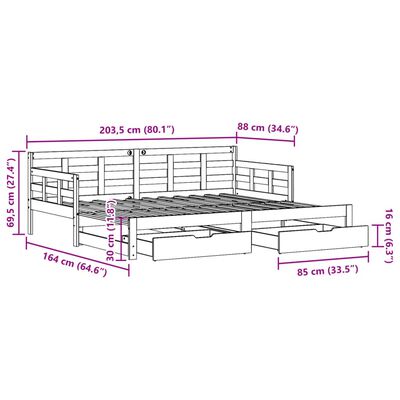 vidaXL Sofá-cama com gavetão e gavetas 80x200 cm madeira de pinho