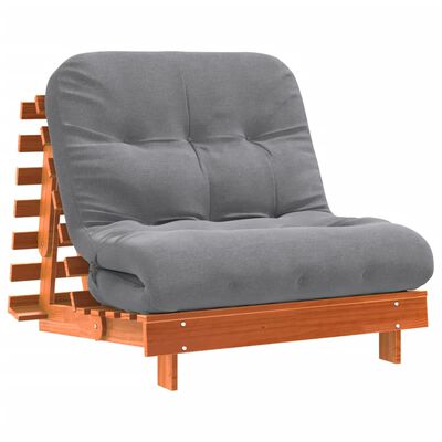 vidaXL Sofá-cama futon c/ colchão madeira de pinho maciça castanho-mel