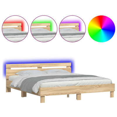 vidaXL Estrutura cama c/ cabeceira/luzes LED 160x200cm carvalho sonoma
