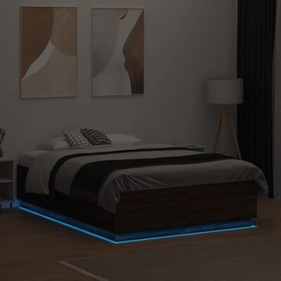 vidaXL Estrutura cama c/ luzes LED derivados madeira carvalho castanho