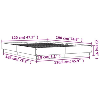 vidaXL Estrutura de cama com luzes LED 120x190 cm cinzento sonoma