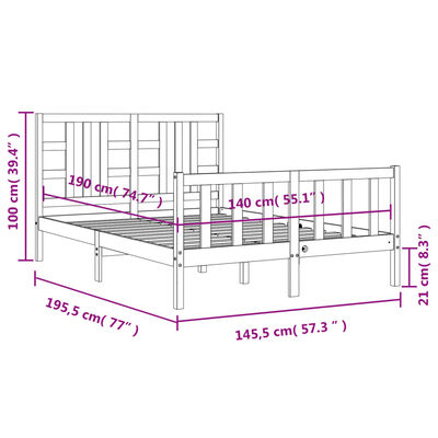 vidaXL Estrutura de cama com cabeceira 140x190cm madeira maciça branco