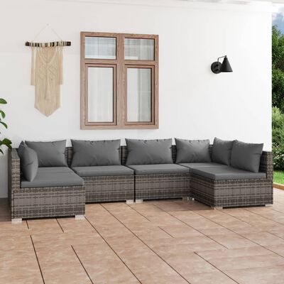 vidaXL 6 pcs conjunto lounge de jardim c/ almofadões vime PE cinzento