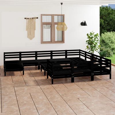 vidaXL 12 pcs conjunto lounge de jardim pinho maciço preto