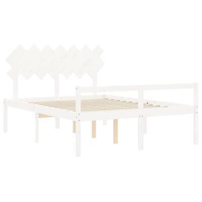 vidaXL Cama para idosos king size com cabeceira madeira maciça branco