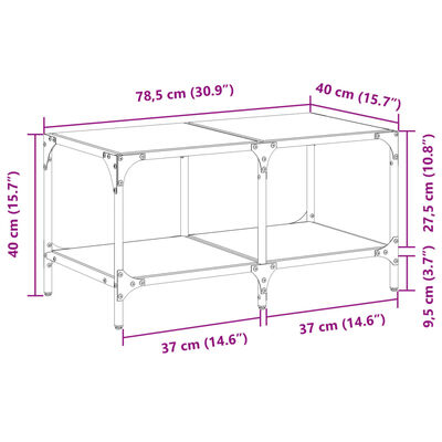 vidaXL Mesa de centro c/ topo em vidro transparente 78,5x40x40 cm aço