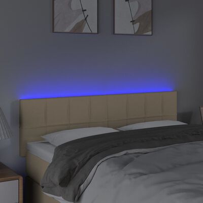 vidaXL Cabeceira de cama c/ luzes LED tecido 144x5x78/88 cm cor creme