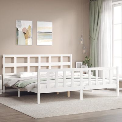 vidaXL Estrutura de cama com cabeceira 200x200cm madeira maciça branco