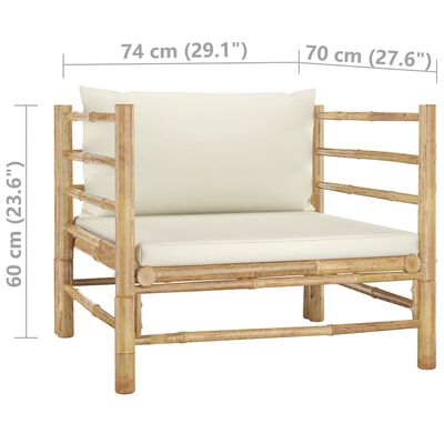 vidaXL 6 pcs conj. lounge p/ jardim em bambu c/ almofadões branco nata