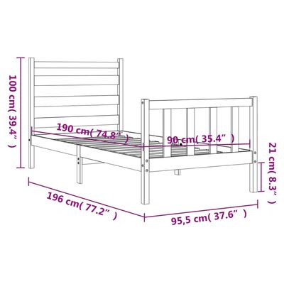 vidaXL Estrutura de cama com cabeceira 90x190 cm madeira maciça branco