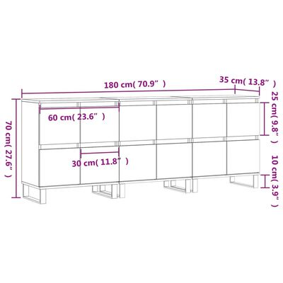 vidaXL Aparadores 3 pcs madeira processada cinzento sonoma