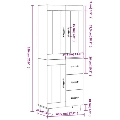 vidaXL Armário alto 69,5x34x180 cm derivados de madeira cinza cimento