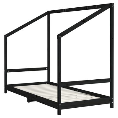 vidaXL Estrutura de cama infantil 90x200 cm pinho maciço preto