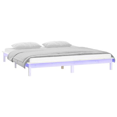 vidaXL Estrutura de cama c/ LED casal 135x190 cm madeira maciça branco