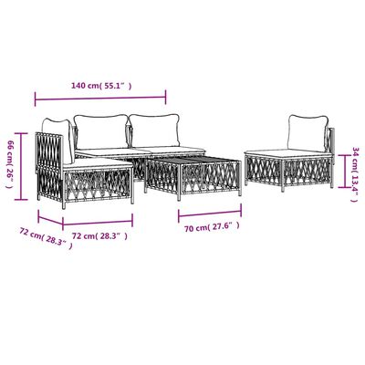 vidaXL 5 pcs conjunto lounge de jardim com almofadões aço antracite