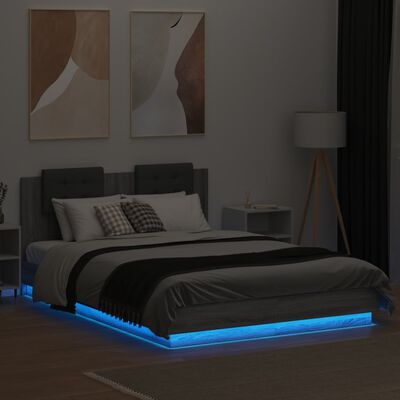 vidaXL Estrutura de cama c/ cabeceira/luzes LED 140x200cm cinza sonoma