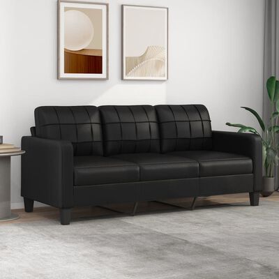 vidaXL Sofá de 3 lugares 180 cm couro artificial preto