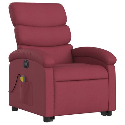 vidaXL Poltrona elevatória de massagens elétrica tecido vermelho tinto