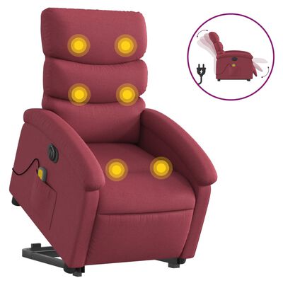 vidaXL Poltrona elevatória de massagens elétrica tecido vermelho tinto