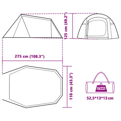 vidaXL Tenda de campismo túnel para 3 pessoas impermeável azul