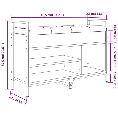 vidaXL Banco sapateira 85,5x32x57,5cm derivado madeira carvalho sonoma