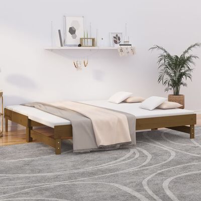 vidaXL Sofá-cama de puxar 2x(100x200) cm pinho maciço castanho-mel