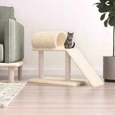 vidaXL Postes arranhadores p/ gatos c/ túnel e escada 55,5 cm creme