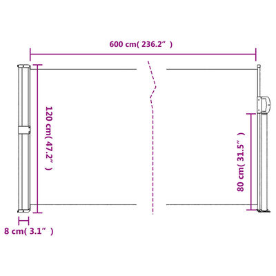 vidaXL Toldo lateral retrátil 120x600 cm vermelho