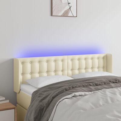 vidaXL Cabeceira de cama c/ LED 147x16x78/88 cm couro artificial crème