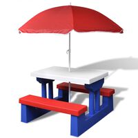 vidaXL Mesa de piquenique com guarda-chuva para crianças