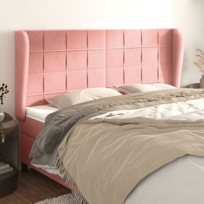 vidaXL Cabeceira cama c/ abas veludo 203x23x118/128 cm rosa