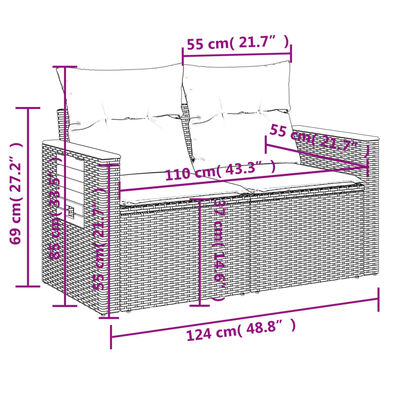 vidaXL 9 pcs conjunto de sofás p/ jardim c/ almofadões vime PE preto