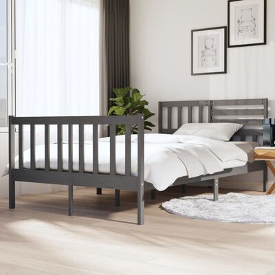 vidaXL Estrutura de cama casal 135x190 cm madeira maciça cinzento