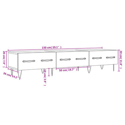 vidaXL Móvel de TV 150x36x30 cm derivados de madeira branco