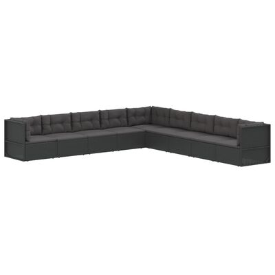 vidaXL 9 pcs conjunto lounge de jardim c/ almofadões vime PE preto